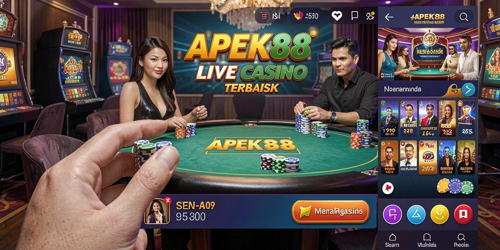 Screenshot utama APEK88 menampilkan gameplay Live Casino yang mendebarkan.