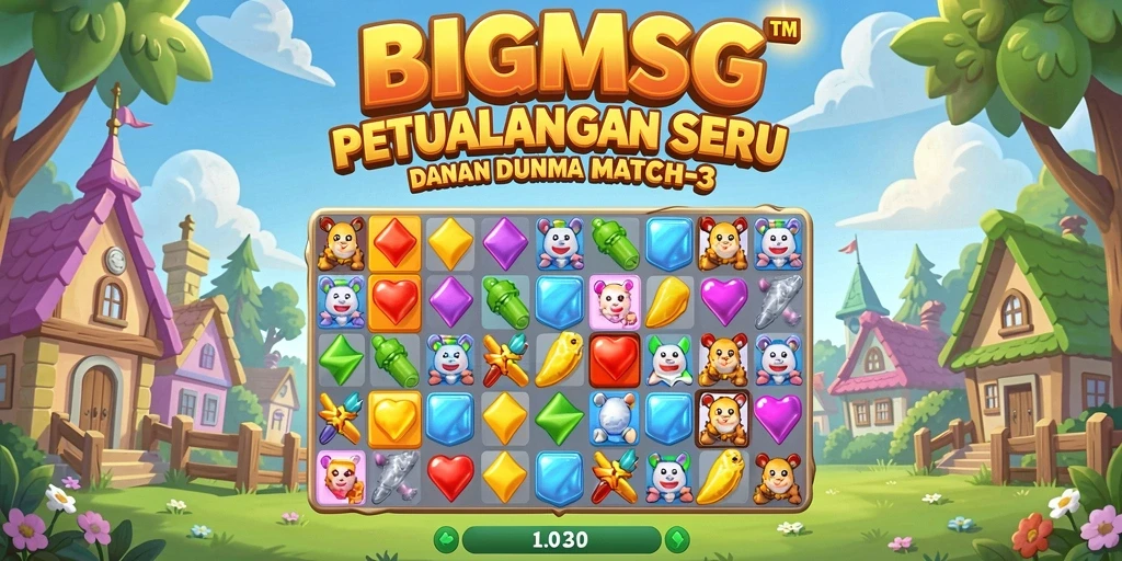 Tampilan screenshot gameplay Match-3 yang memukau dan penuh warna.