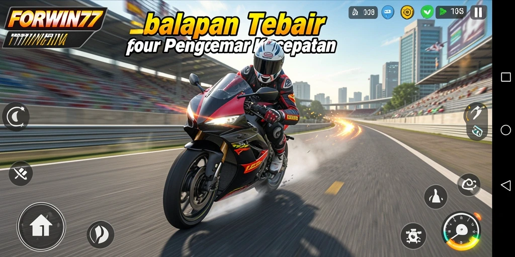 Gameplay balapan motor yang seru dan mendebarkan di FORWIN77.