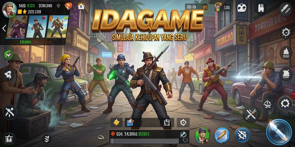 Tampilan gameplay IDAGAME dengan karakter dan interaksi yang kaya.