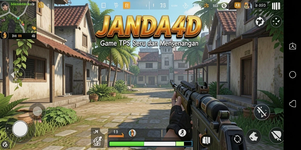 Screenshot JANDA4D menampilkan aksi tembak-menembak yang mendebarkan.