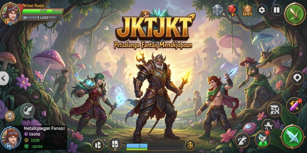Tangkapan layar gameplay <strong>JKTJKT</strong> yang menampilkan pertempuran epik dalam dunia fantasi.