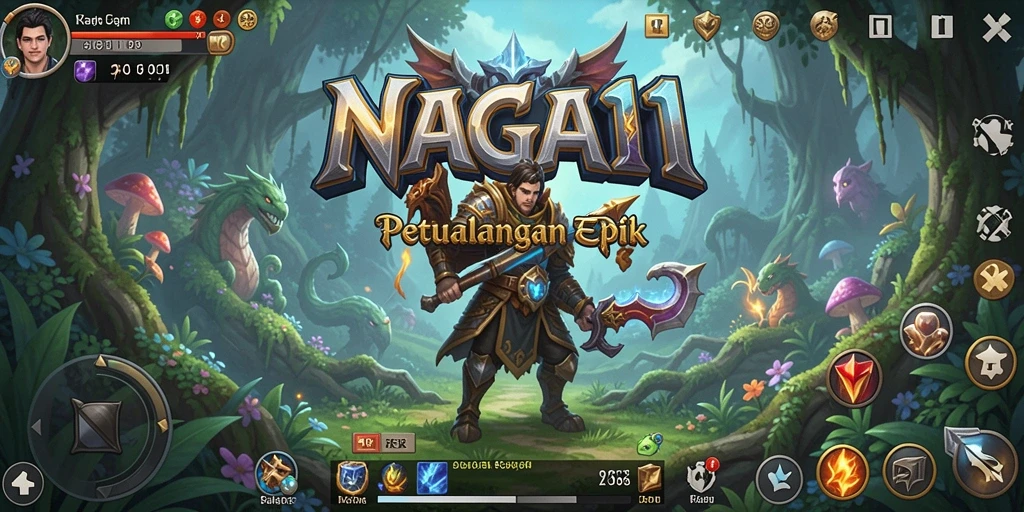 Screenshot gameplay NAGA11 yang menunjukkan pertarungan seru di dunia fantasi.