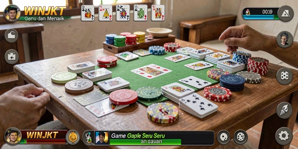 Screenshot gameplay WINJKT menampilkan suasana permainan Gaple yang seru.